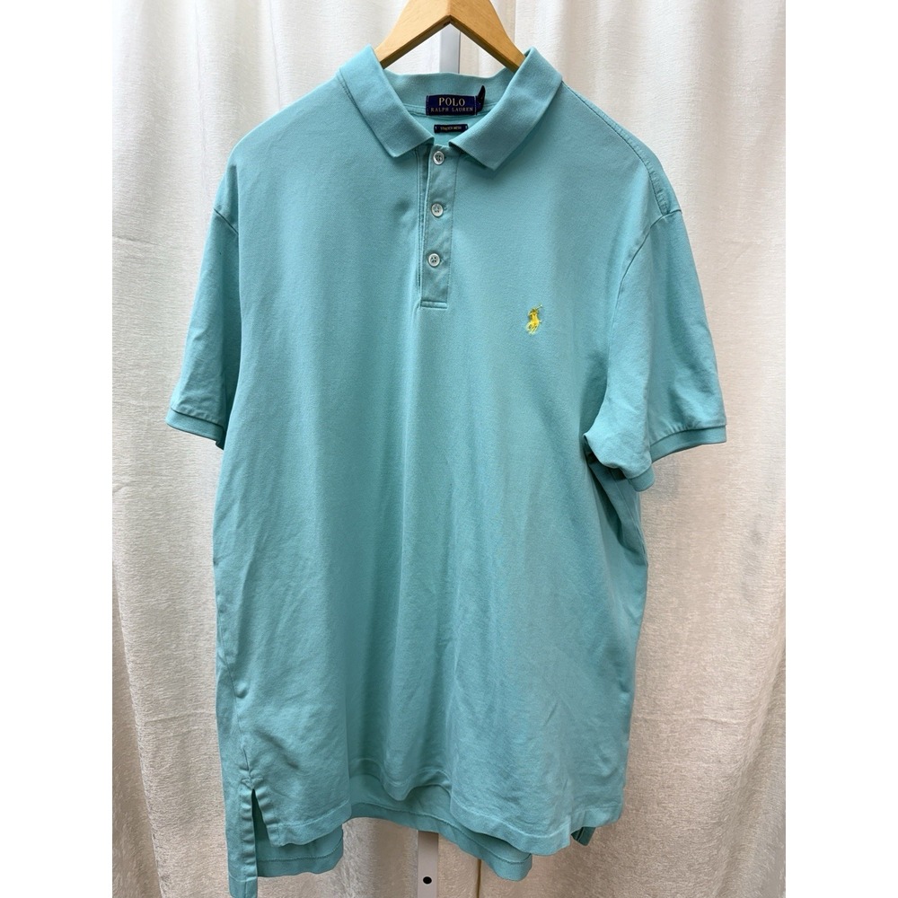 Men's Polo Ralph Lauren Stretch Mesh Shirt Turquoise Blue Size XL Yellow Pony